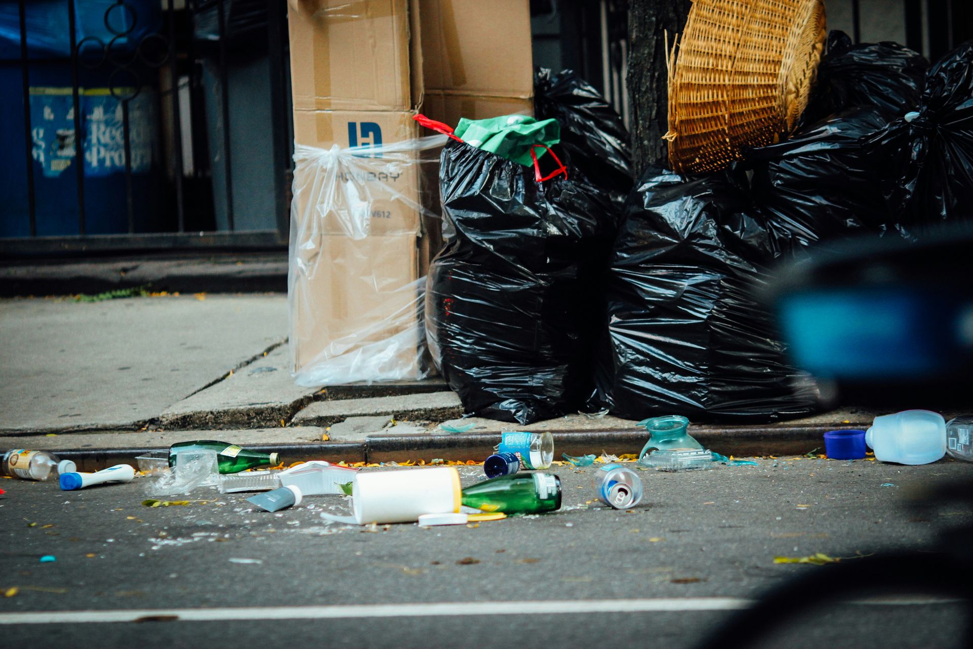 black plastic bags on floor